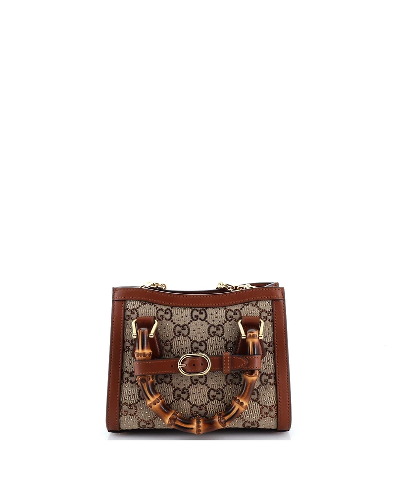 Pre-Owned Gucci Mini Diana Nm Bamboo Handle Tote Crystal Embellished Gg Canvas