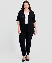 Kasper Plus Short-Sleeve Scalloped-Hem Cardigan