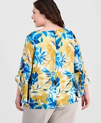 Kasper Plus Boat-Neck Ruffled-Sleeve Top