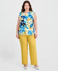 Kasper Plus Extended-Shoulder Floral-Print Top