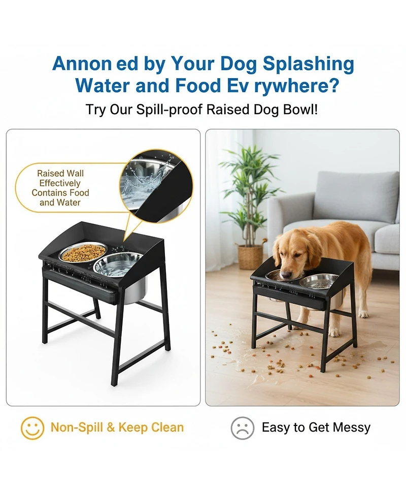 Aronkl Spill Proof Tilted Elevated Dog Bowl Set Large Breed 15" Tall Stainless Steel Food Water Stand Indoor Outdoor Easy Clean