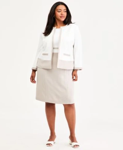 Kasper Plus Size Colorblocked Sheath Dress Cardigan Jacket