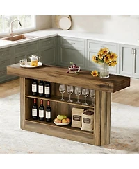 Tribesigns 3-Tier Bar Table, 63-Inch Wooden Home Bar Unit with Metal Footrest