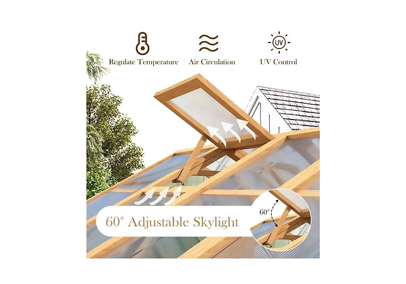 Aecojoy 6x7 Ft Wooden Greenhouse for Outdoors, Walk-in Garden Greenhouse with Plant Stand, Lockable Door