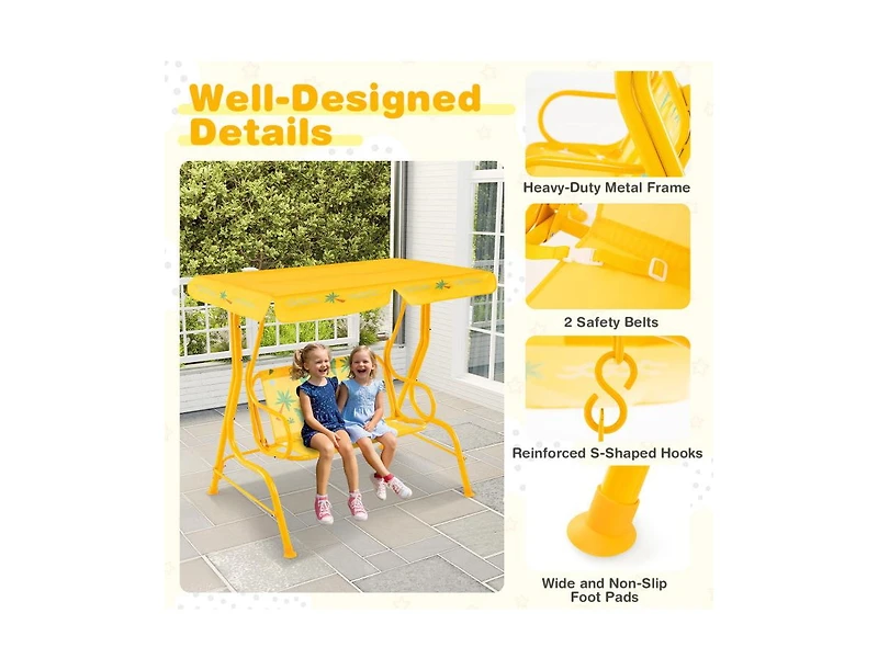 Hongge 2 Seater Kids Patio Swing with Metal Stand and Adjustable Canopy