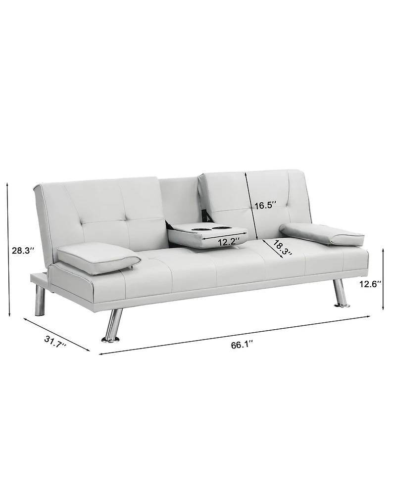 Rainsken Convertible Futon Sofa Bed, Reversible Loveseat Daybed with 2 Cup Holder, Wood Frame and Stainless Legs for Living Room
