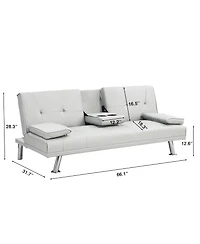 Rainsken Convertible Futon Sofa Bed, Reversible Loveseat Daybed with 2 Cup Holder, Wood Frame and Stainless Legs for Living Room