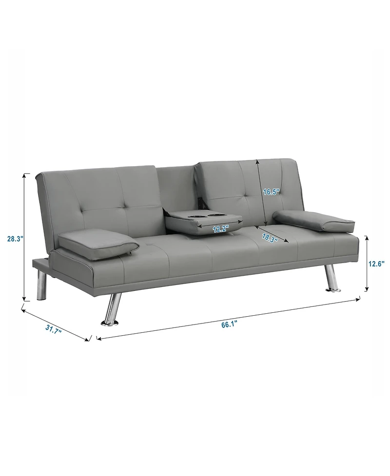 Rainsken Convertible Loveseat Futon Sofa Bed, Reversible Sleeper Daybed with Dual Cup Holders, Wood Frame and Stainless Steel Legs for Living Room