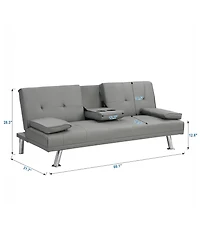 Rainsken Convertible Loveseat Futon Sofa Bed, Reversible Sleeper Daybed with Dual Cup Holders, Wood Frame and Stainless Steel Legs for Living Room