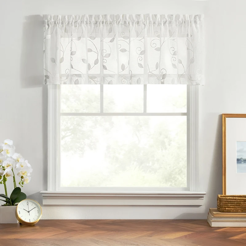 Ellis Curtain Chatham 100% Polyester Tailored Embroidered Sheer Rod Pocket Valances 70" x 15"