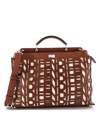 Pre-Owned Fendi Large Peekaboo Iconic Essential Bag Laser Cut Leather and Canvas