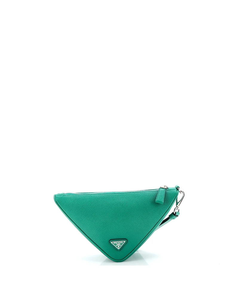 Pre-Owned Prada Mini Triangle Logo Wristlet Pouch Embossed Saffiano Leather