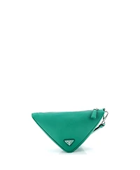 Pre-Owned Prada Mini Triangle Logo Wristlet Pouch Embossed Saffiano Leather