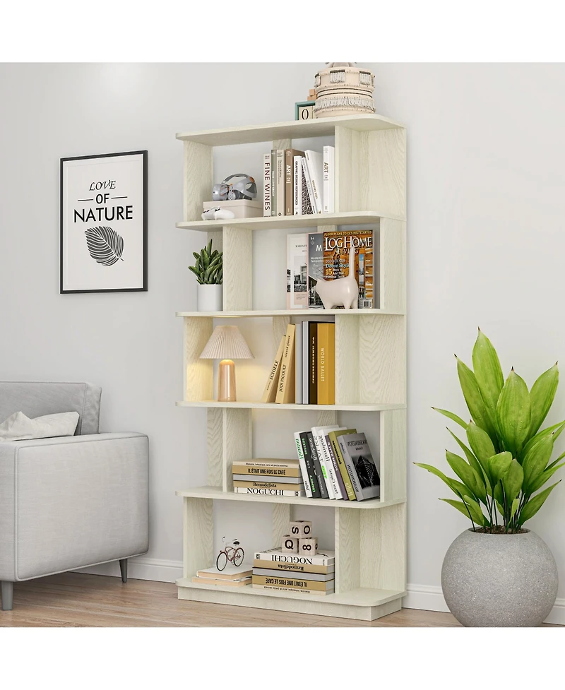 Rainsken 5 Tier Wood Modern Open Storage Feature Bookcase