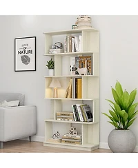 Rainsken 5 Tier Wood Modern Open Storage Feature Bookcase