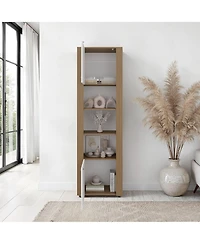 Depot E-Shop Kasaan Bookcase with Upper and Lower Doors, Open Display Shelves and Vertical Storage Design
