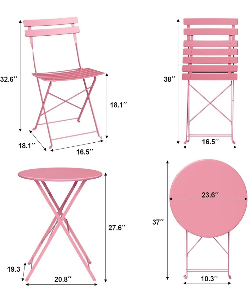 gaomon 3-Piece Folding Bistro Set, 2 Chairs and 1 Table, Weather-Resistant Outdoor/Indoor Conversation Set