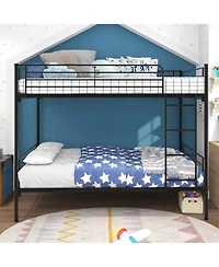 flynama Twin Over Twin Metal Bunk Bed Ladder Storage No Box Spring