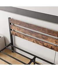 flynama Platform Bed Rustic Wood Headboard Metal Slats Storage