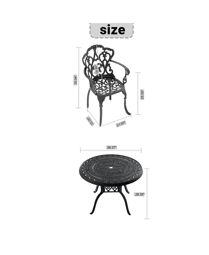 Clihome 5-Piece Outdoor Dining Set for 4, 39.37" Cast Aluminum Round Patio Table and Chairs