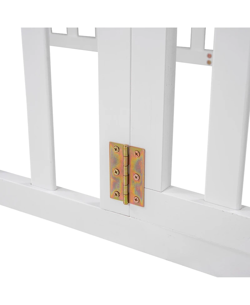 flynama Twin Size Wood Floor Bed Frame with Surrounding Fence Removable Door and Open Row Design