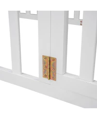 flynama Twin Size Wood Floor Bed Frame with Surrounding Fence Removable Door and Open Row Design