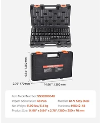 Xdovet Rive Impact Socket Set, 48 Piece Socket Set Sae and Metric 8-22mm 6 Point Cr-v Drive Extension Bar Universal Joint and Power Drill Adapter