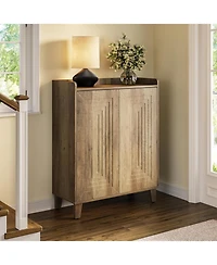 Tribesigns Shoe Cabinet with Doors and Wood Legs, 5-Tier Shoe Storage Cabinet with 4 Adjustable Shelves