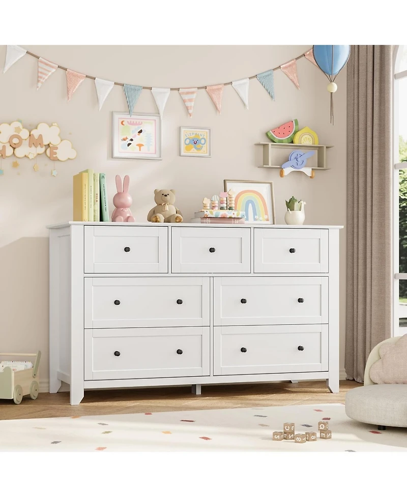 gaomon 7 Drawer Dresser for Bedroom, 54" Wide with Deep Drawers and Metal Knobs, Modern Large Wooden Chests of Entryway