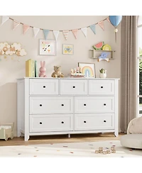 gaomon 7 Drawer Dresser for Bedroom, 54" Wide with Deep Drawers and Metal Knobs, Modern Large Wooden Chests of Entryway
