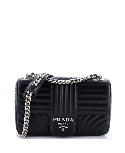 Pre-Owned Prada Medium Chain Flap Shoulder Bag Diagramme Quilted Leather