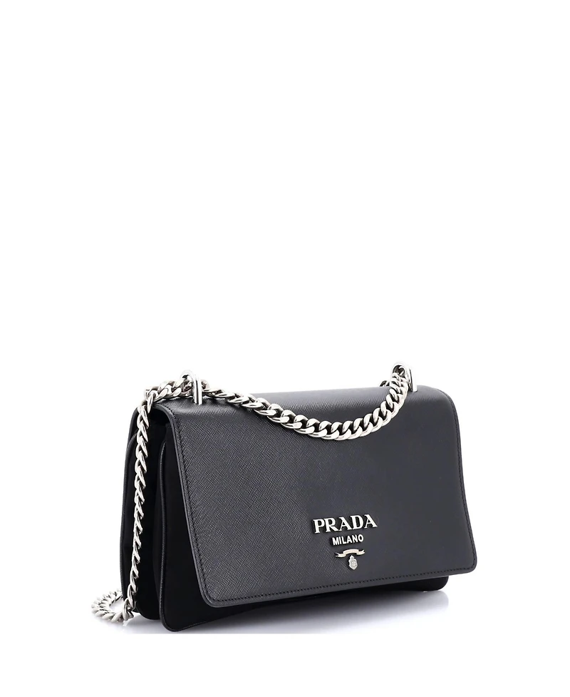 Pre-Owned Prada Medium Chain Flap Crossbody Bag Tessuto and Saffiano Leather