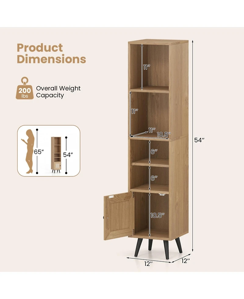Slickblue 6-Tier Tall Narrow Bookcase 54 Inches Slim Storage