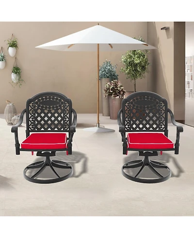 Clihome Patio Cast Aluminum Swivel Dining Chairs with Random Color Cushions, Set of 2