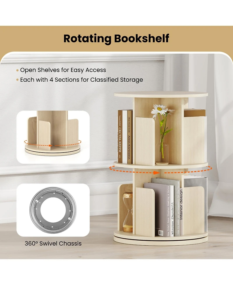 Slickblue 2-Tier Rotating Bookshelf with Dividers and Anti-falling