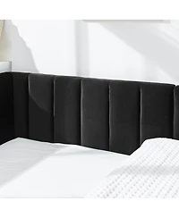 flynama Full Size Mid Century Velvet Upholstered Daybed Sofa Bed Wood Frame