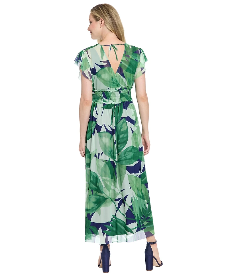 London Times Women's Printed V-Neck Maxi Dress