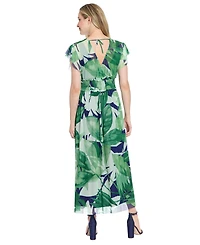 London Times Women's Printed V-Neck Maxi Dress