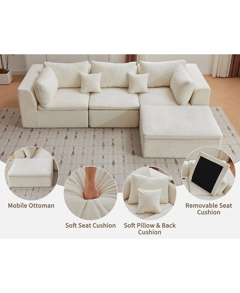 gaomon 110" L-Shaped Modular Sectional Sofa, 4-Seater Oversized Chenille Couch with Double Chaise