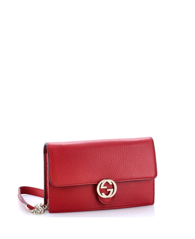 Pre-Owned Gucci Interlocking Wallet on Chain Leather