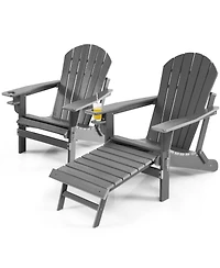 Gymax 2PCS Folding Adirondack Chair Hdpe Patio Lounge With Retractable Ottoman