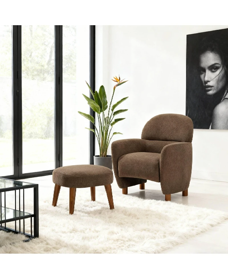 Boyel Living Modern Lazy Chair with Ottoman, Upholstered Reading Chair, Compact Accent Footrest for Small