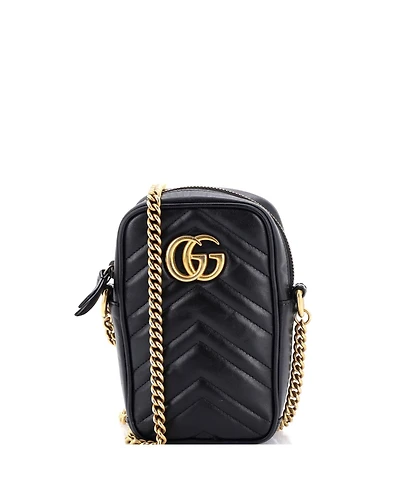 Pre-Owned Gucci Mini Gg Marmont Vertical Phone Crossbody Bag Matelasse Leather