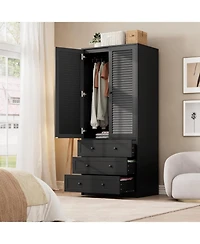 gaomon Armoire Wardrobe Closet with 3 Drawers & 2 Doors, Modern Wooden Wardrobe Cabinets for Hanging Clothes