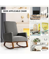 Gymax Rocking Chair High Back Upholstered Lounge Armchair w/ Side Pocket