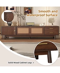 Maison Boucle Mid Century Tv Stand 70'' Media Console Cabinet Rattan Sliding Doors