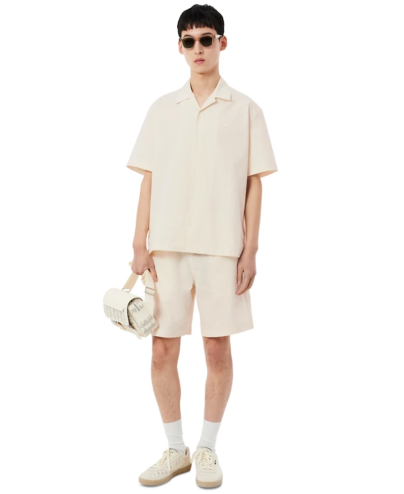 Lacoste Men's Relaxed-Fit Seersucker Waffle Hawaii Collar Shirt