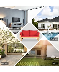 Gymax Adjustable Patio Sofa Daybed Acacia Wood Furniture w/ Cushions