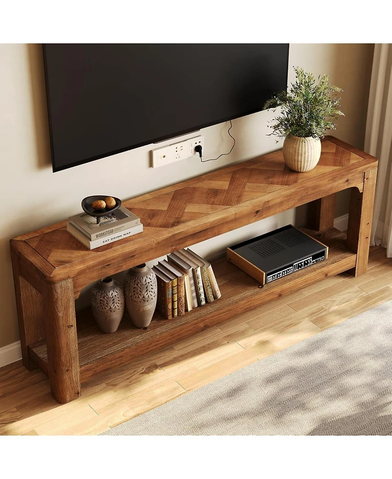 Tribesigns Solid Wood Tv Stand with Open Storage Shelves, Farmhouse Tv Stand for 65-Inch Tv