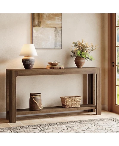 Tribesigns 63 Inch Entryway Console Table, 2-Tier Farmhouse Narrow Sofa Table Behind Couch, Accent Entrance Furniture, Rustic Brown